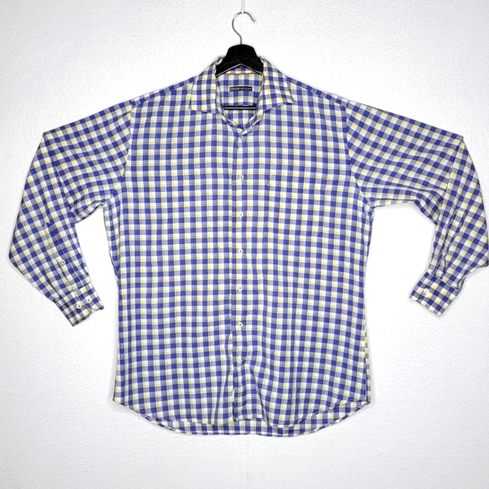 Peter Millar Blue and Yellow Checkered Men's Shirt Size L. #847